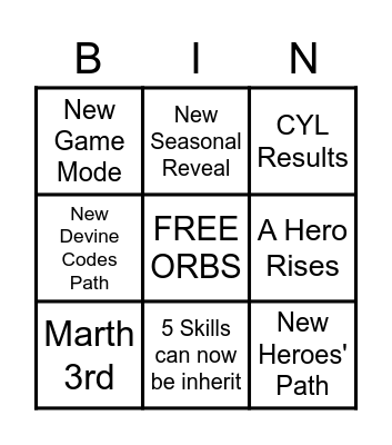 FEH Channel Bingo Card