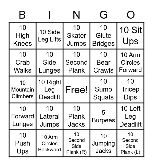 Movement Bingo Card