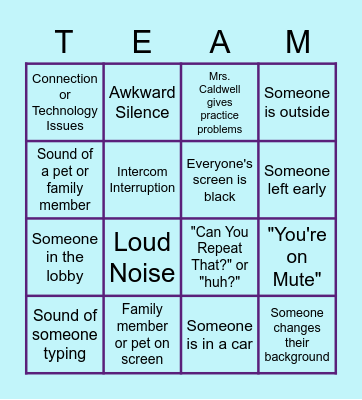 TEAMS Meetings Bingo Card