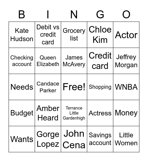 Budget Bingo Card
