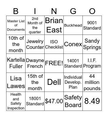 ISO Bingo Card