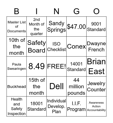 ISO Bingo Card