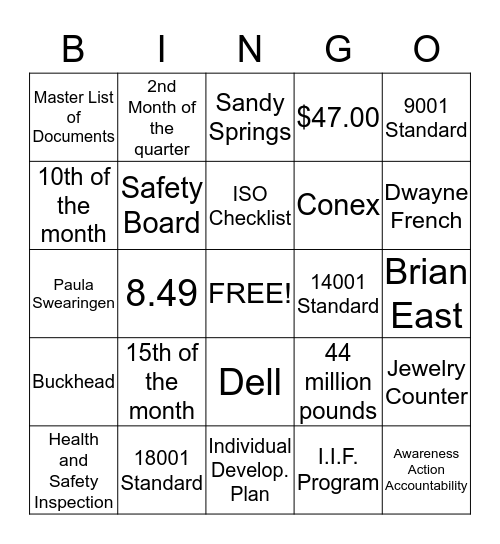 ISO Bingo Card