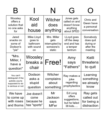 PD Session Bingo Card