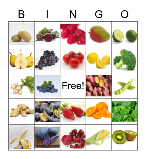 Rainbow Fruits & Veggies! Bingo Card