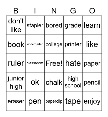 ASL education vocab Bingo Card