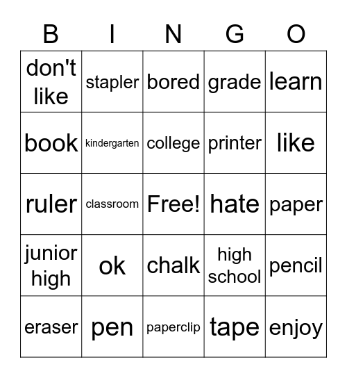 ASL education vocab Bingo Card