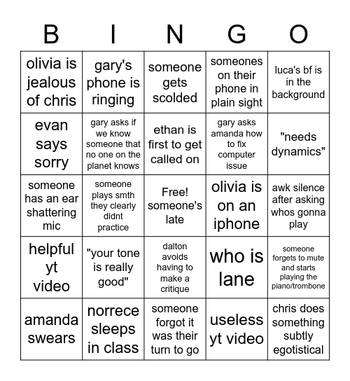 gary gang 10:25 Bingo Card