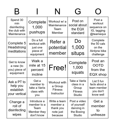 Equinox February Team Challenge Bingo Card