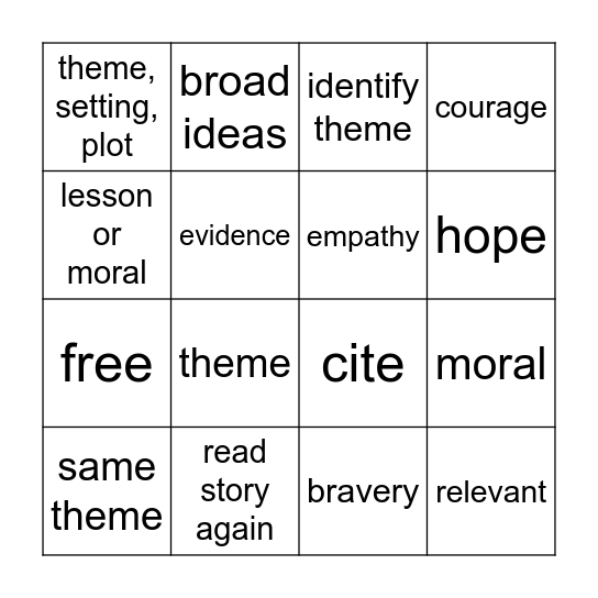 Theme Bingo Card