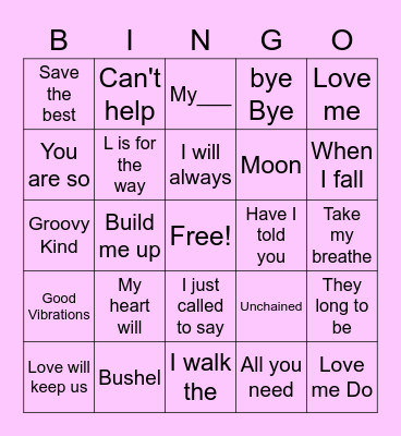 Love Song Bingo Card