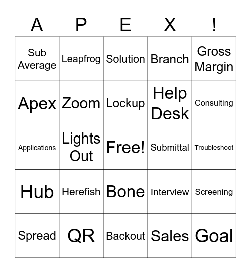 Apex Systems Bingo Card