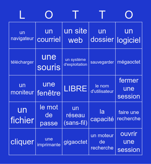 French 2 Unit 21 - L’informatique Bingo Card