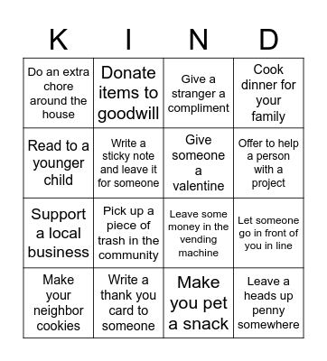 Kindness Month Bingo Card