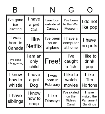 Variety Get to Know You Bingo Card