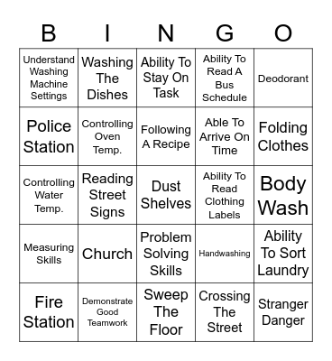 Things In Common - Independent Living Bingo Card