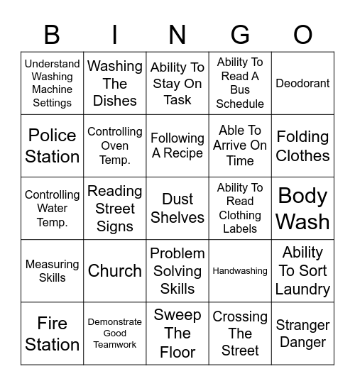 Things In Common - Independent Living Bingo Card