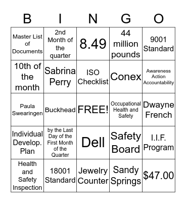 ISO Bingo Card
