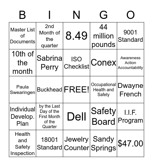 ISO Bingo Card