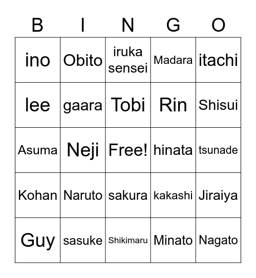 Naruto Bingo (TikTok) Bingo Card
