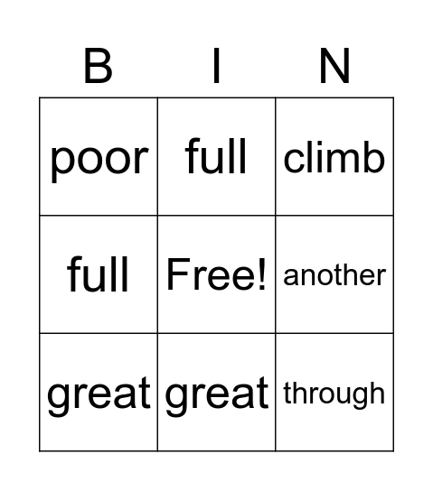 Vocabulary Bingo Card