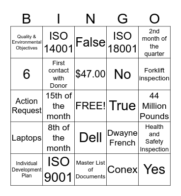 ISO Bingo Card