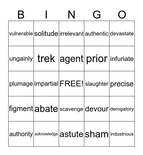Lesson 1&2 Bingo Card
