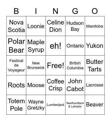 Canadian Bingo Card