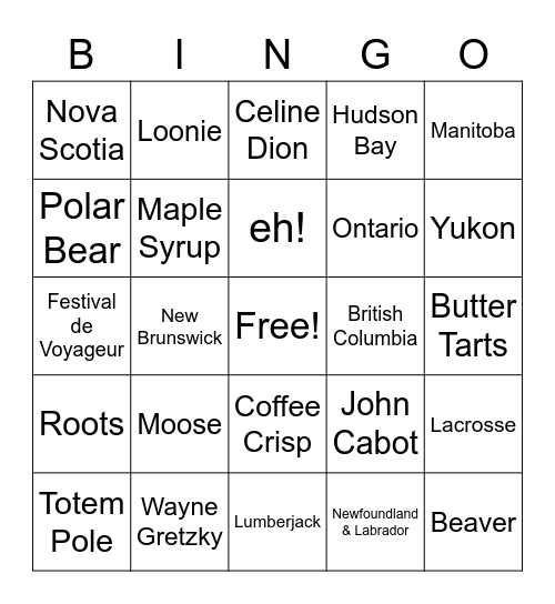 Canadian Bingo Card