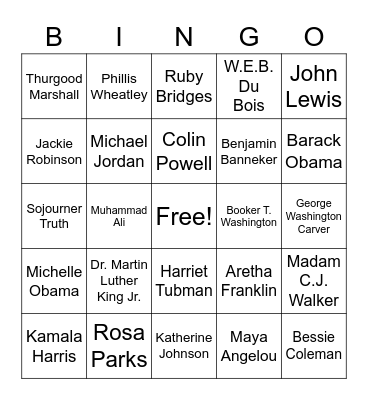 African American History Month Challenge Bingo Card