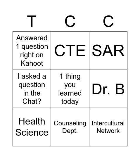 Tarrant County College Symposium Bingo Card