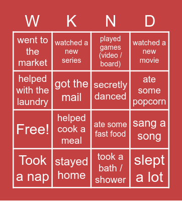 What I Did This Bingo Card