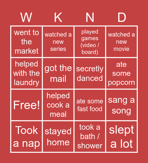What I Did This Bingo Card