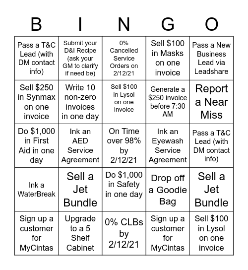 Fast February Bingo Card