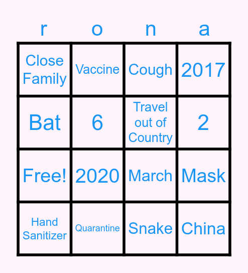 CORONA Bingo Card