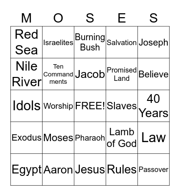 Moses the Lawgiver Bingo Card