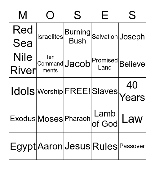 Moses the Lawgiver Bingo Card