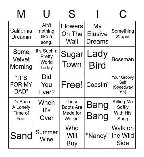 Sing Along Bingo Card