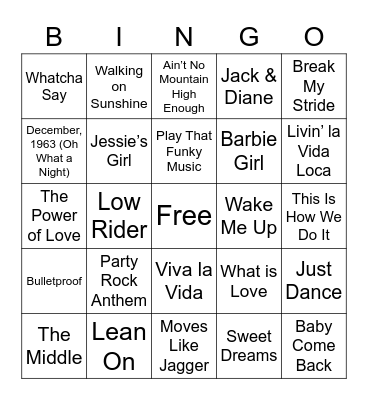 Music Bingo - DECADES Bingo Card
