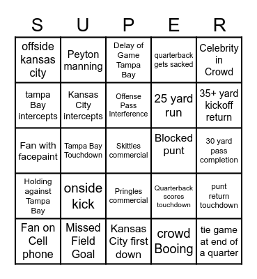 Super Bowl LV Bingo Card