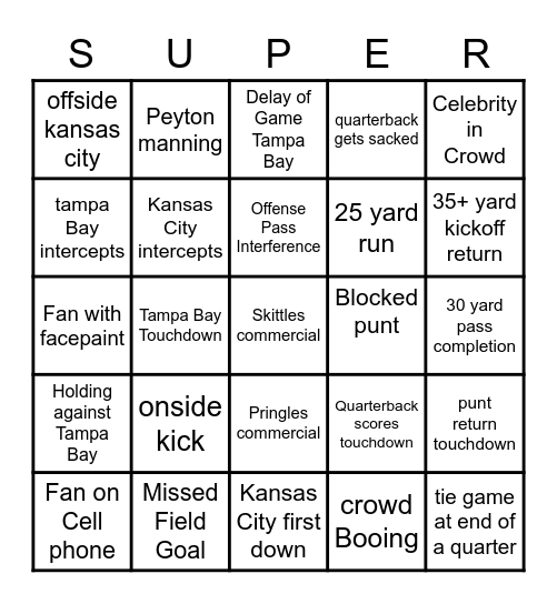 Super Bowl LV Bingo Card