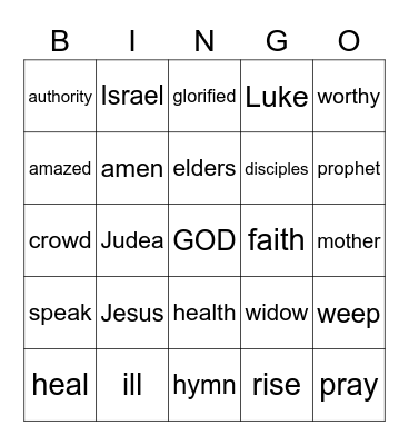 Luke 7:1-17 Bingo Card