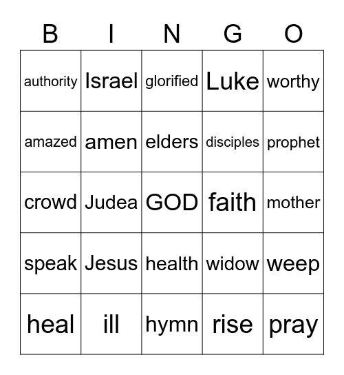 Luke 7:1-17 Bingo Card