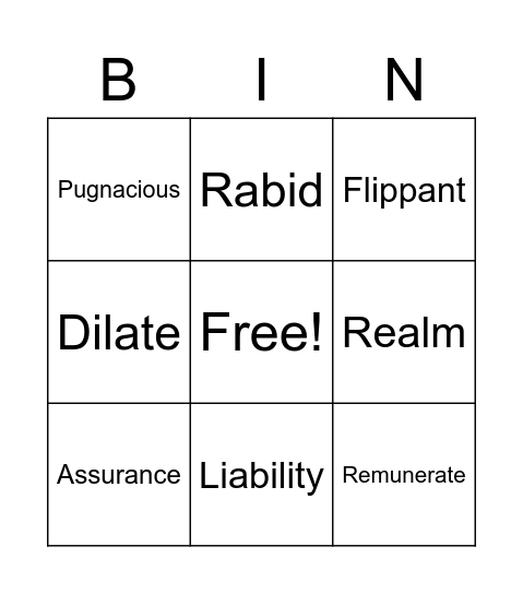 Unit 8 Vocab Bingo Card
