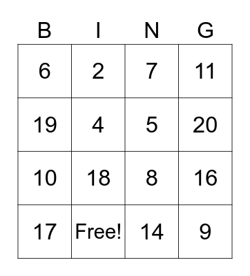 Winter Challenge Bingo Card