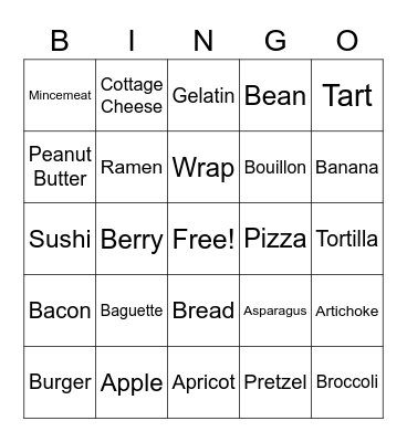 Name That Food Bingo Card