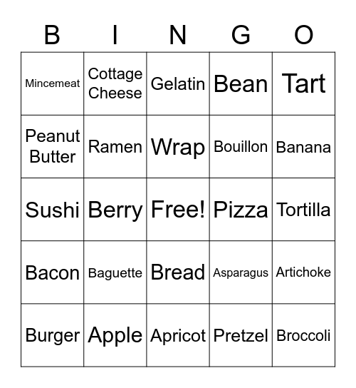 Name That Food Bingo Card