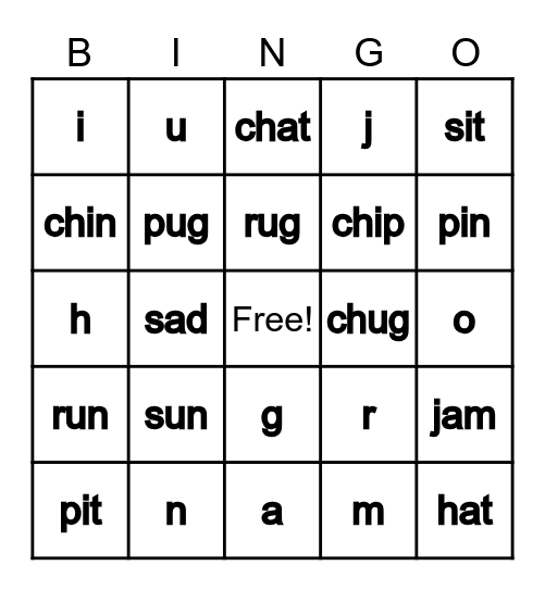 Phonics Bingo Card