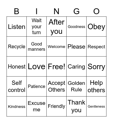 Manners Bingo Card