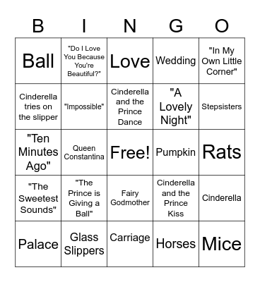 Cinderella Bingo Card